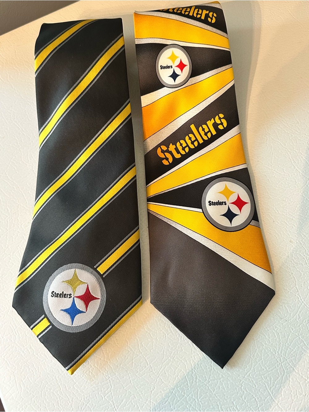 Pittsburgh Steelers NFL Neck Tie - Black Gold Gray White Striped Logo Lot of 2